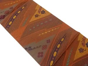 花に抽象模様織出し全通洒落袋帯